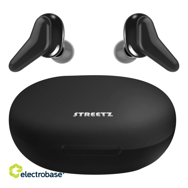 Wireless earbuds STREETZ with charging case, in-ear, TWS, BT 5, black / TWS-1113 image 1