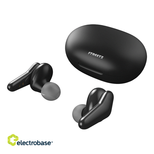 Wireless earbuds STREETZ with charging case, in-ear, TWS, BT 5, black / TWS-1113 image 3