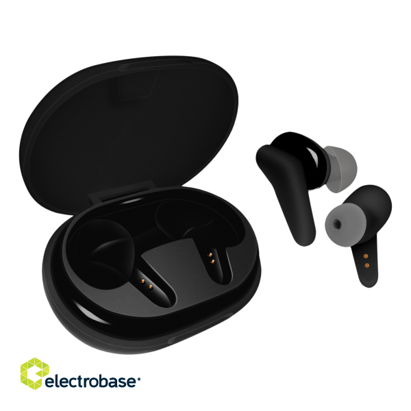 Wireless earbuds STREETZ with charging case, in-ear, TWS, BT 5, black / TWS-1113 image 4