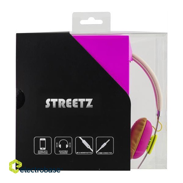Headphones STREETZ, with microphone, white/rose / HL-262 фото 2