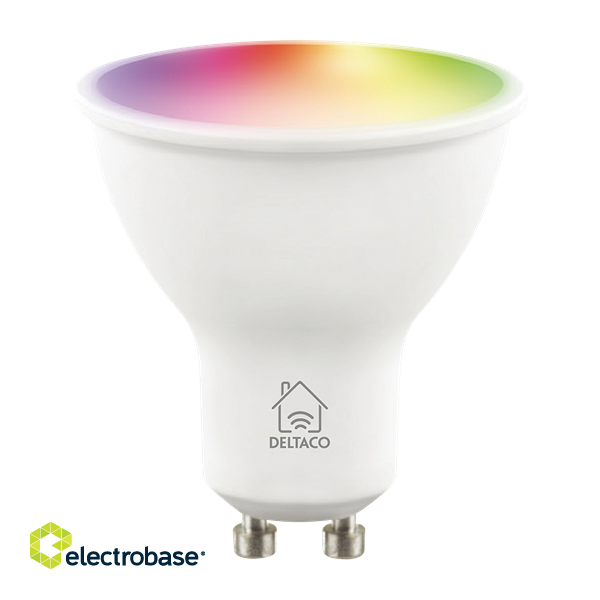 DELTACO SMART HOME LED lamp, GU10, WiFI 2.4GHz, 5W, 470lm, dimmable, 2700K-6500K, 220-240V, RGB SH-LGU10RGB image 2