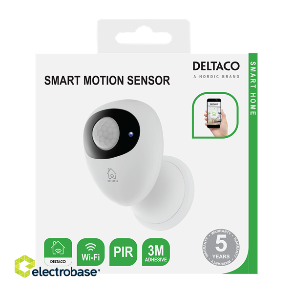 DELTACO SMART HOME Motion sensor, PIR, WiFi 2.4 GHz, white / black SH-WS01