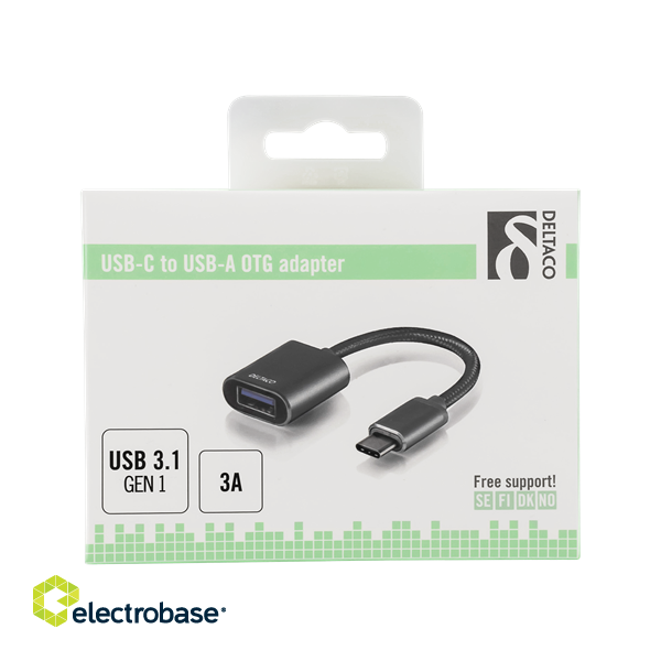 Adapteris Deltaco USB-C, UAB-A, 11cm, pilkas / USBC-1277 paveikslėlis 2