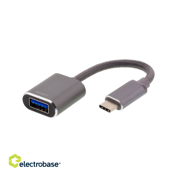 DELTACO USB-C 3.1 Gen 1 to USB-A OTG adapter, aluminum, white bag, space gray / USBC-1279 фото 1