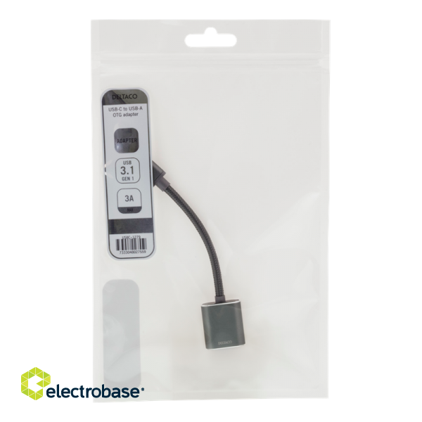 DELTACO USB-C 3.1 Gen 1 to USB-A OTG adapter, aluminum, white bag, space gray / USBC-1279 image 2