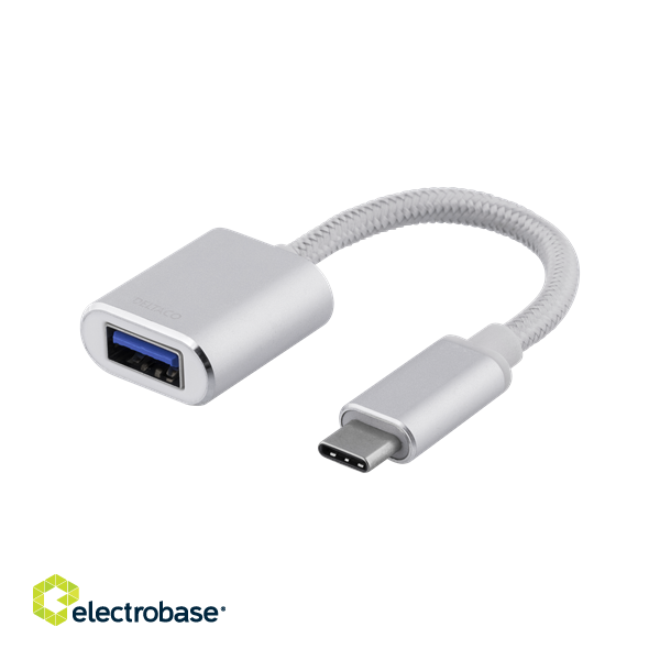 DELTACO USB-C 3.1 Gen 1 to USB-A OTG adapter, 3A, aluminum, silver / USBC-1276 фото 1