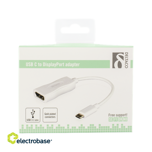 DELTACO USB 3.1 for DisplayPort adapter, USB Type C male - DisplayPort 19 pin female, 4K, UltraHD, white / USBC-DP1 image 2