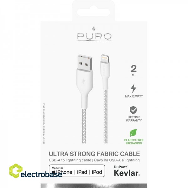 Cable  PURO fabric, ultra strong, USB-A to lightning MFI, 2m, white / CAPLTFABK32MTWHI image 3