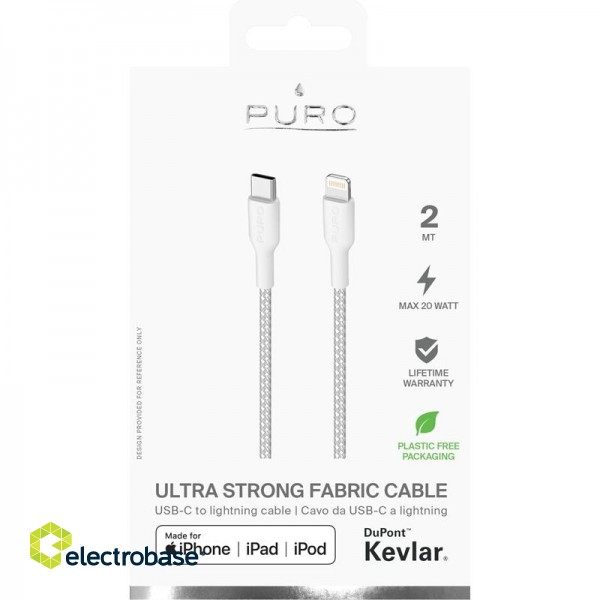 Cable PURO fabric, ultra strong, USB-C - LIGHTNING, MFI, 2m, white / CAPLTUSBCFABK32MTWHI image 3
