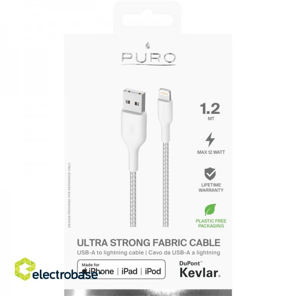 Fabric ultra strong cable PURO lightning, MFI, 1.2m, white / CAPLTFABK3WHI image 2