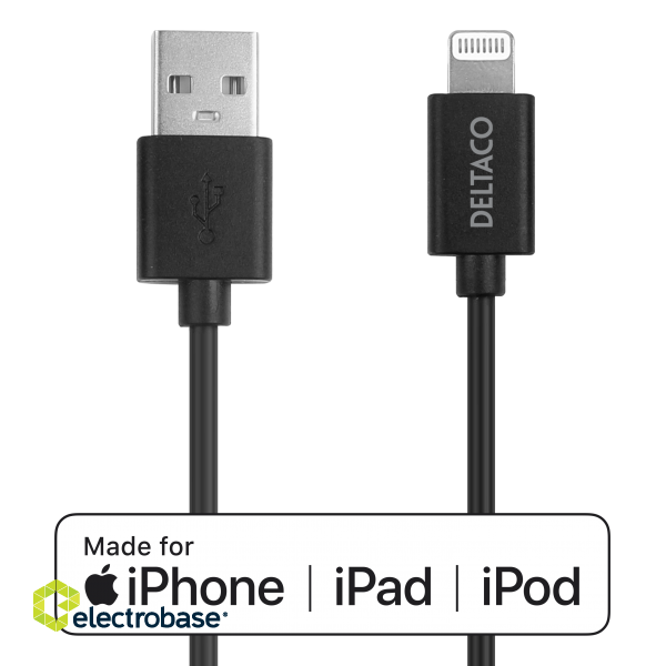 Lightning cable DELTACO 2m, Apple C189 chipset, MFi, FSC-labeled packaging, black / IPLH-412 image 1