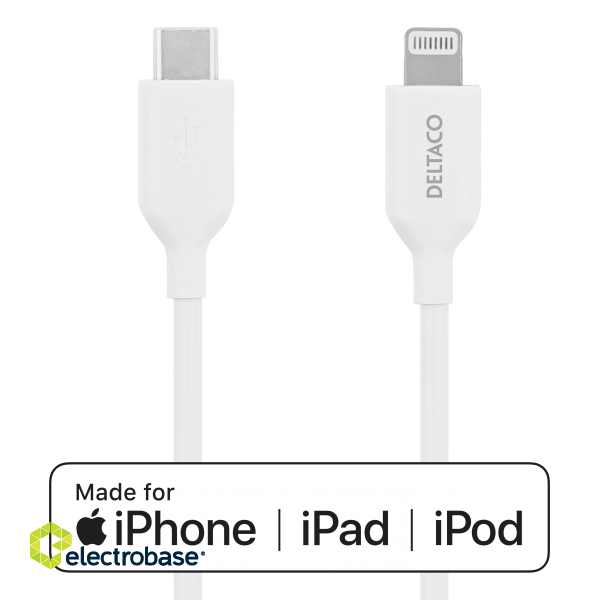 Lightning cable DELTACO USB-C - Lightning, 1m, Apple C94 chipset FSC-labeled packaging, white / IPLH-451 image 1