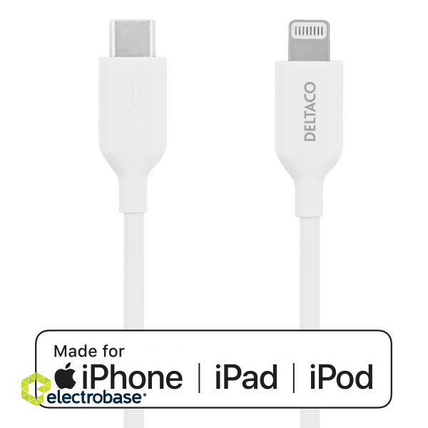 Lightning cable DELTACO USB-C - Lightning, 2m, Apple C94 chipset FSC-labeled packaging, white / IPLH-452