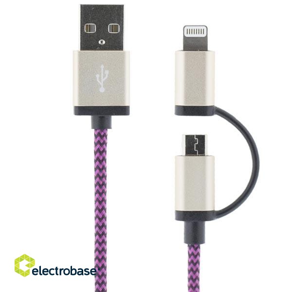 Кабель для мобильного телефона STREETZ USB-microUSB+Lightning, 1.0м, фиолетовый / IPLH-243 фото 1