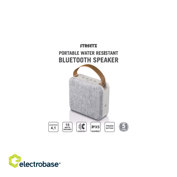 Speaker STREETZ Bluetooth, NFC, 15W, IPX5, white/grey / CM761