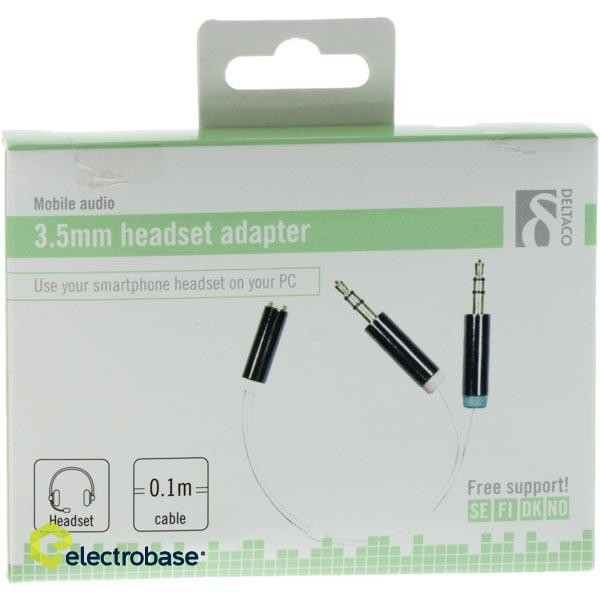 Adapter DELTACO 3.5mm 4pin F - 2x3.5mm 3pin M, 0.1m, white flexible / AUD-208 image 2