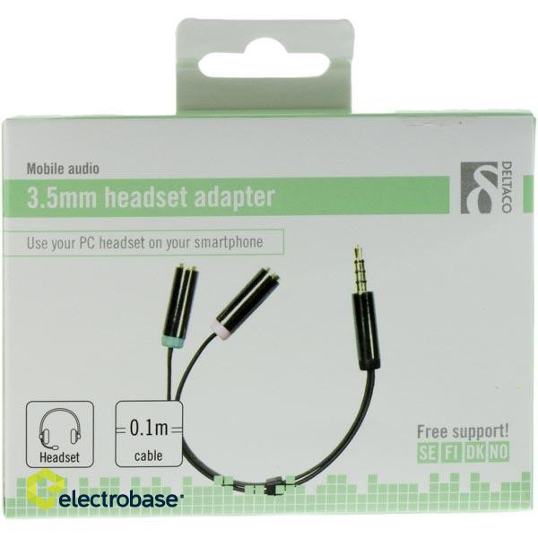 Adapter DELTACO 3.5mm 4pin M - 2x3.5mm 3pin F, 0.1m, black flexible / AUD-201 image 2