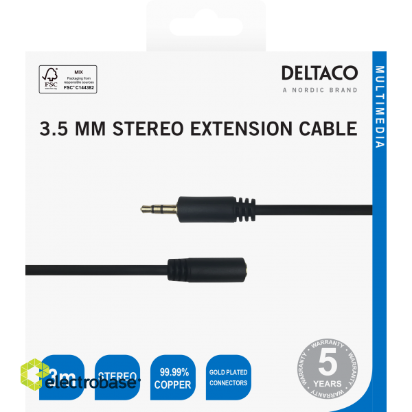 Audio cable DELTACO 3.5mm, gold-plated, 3m, black / MM-161-K / R00180013 image 3