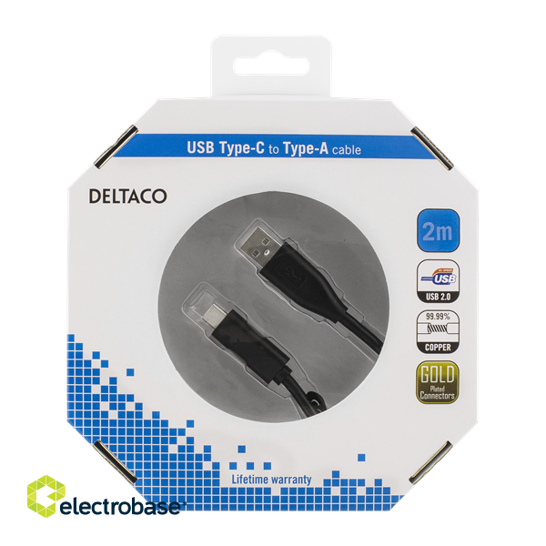 Phone cable DELTACO USB 2.0 "C-A", 2.m, black / USBC-1006-K image 3