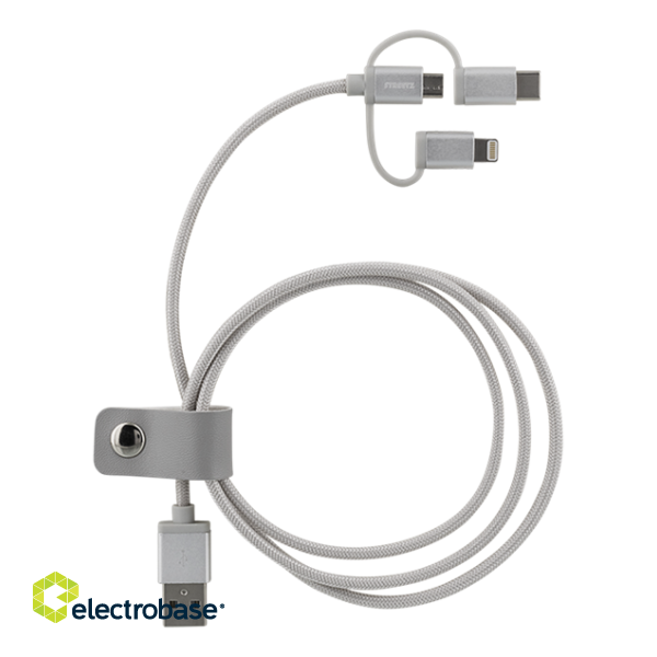 Phone cable STREETZ, USB-microUSB+Lightning+USB-C, 1.0m, silver / IPLH-585 image 2