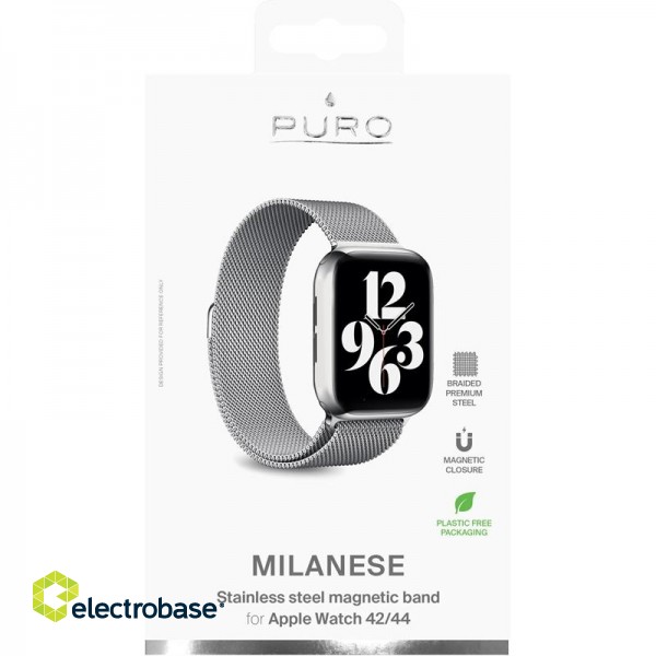 Milanese magnetic band PURO for APPLE watch 44mm, silver / AW44MILANESESIL image 1