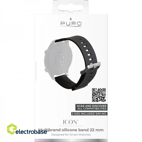 Multibrand wristband PURO universal, 22mm (S/M/ M/L), black / UNIWBICON22BLK image 2