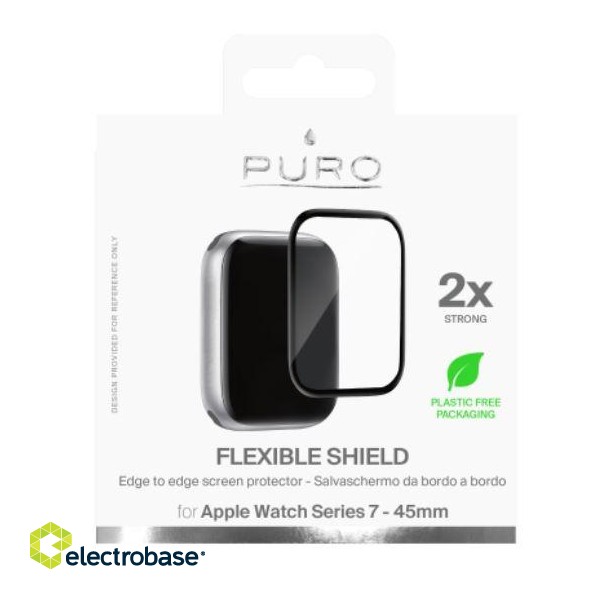 Tempered glass PURO for Apple Watch 7 (45 mm), flexible shield edge to edge, 9H hardness / SDFRAW45BLK image 2