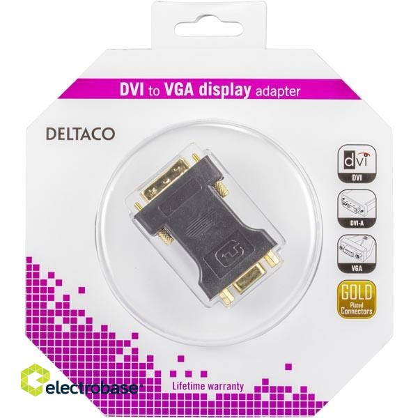Adapter DELTACO DVI-A-M - VGA-F, black / DVI-4-K image 1