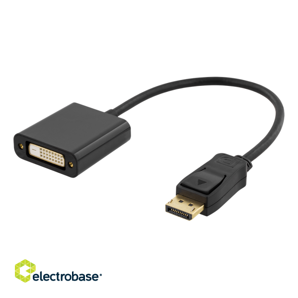 Adapter DELTACO DVI-I Single Link - DisplayPort, 1080p 60Hz, 0.2m, black / DP-DVI14-K / 00110017 image 1