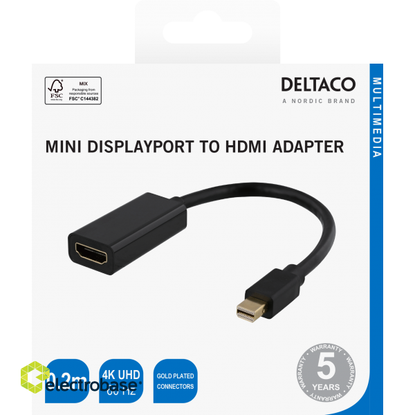 Adapter DELTACO HDMI - miniDisplayPort, 4K UHD 60Hz, 0.2m, black / R00110024 image 3