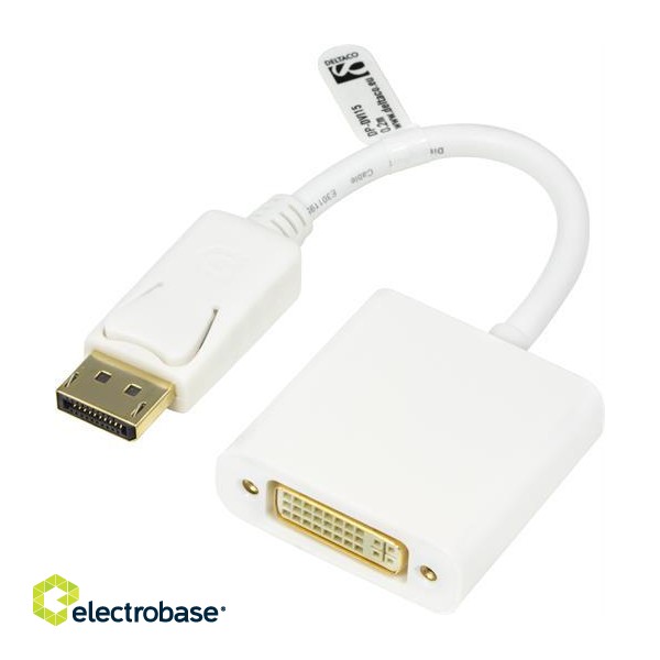 Adapter DELTACO mini, DisplayPort / DVI-D, 0.2m, white / DP-DVI15 image 2