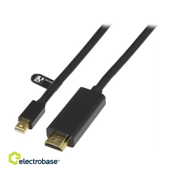 Adapter DELTACO mini DisplayPort / HDMI, 2m, Full HD in 60Hz, 2m, black, 20-pin ha 19 pin pin  black / DP-HDMI204 фото 1