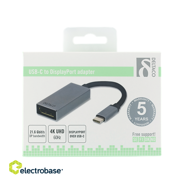 Adapter DELTACO USB-C-DisplayPort, 3840x2160, 60Hz, space gray / USBC-DP2 image 3