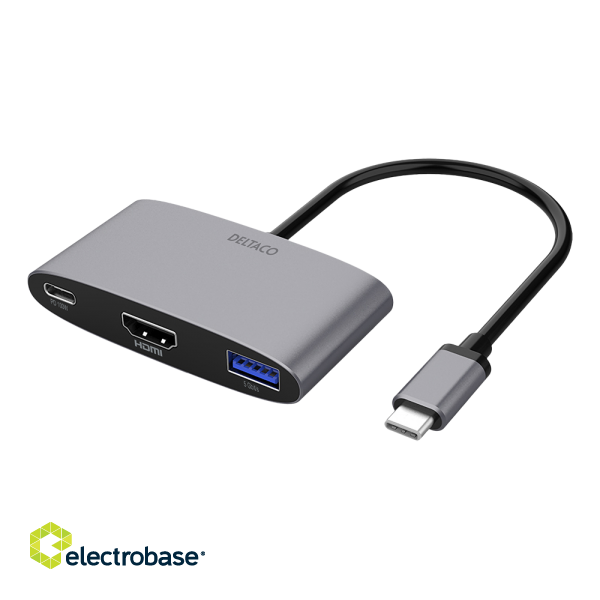 Adapter DELTACO USB-C to HDMI and USB A, port with Power Delivery 3.0, 3840x2160 60Hz, space grey / USBC-HDMI22 image 1