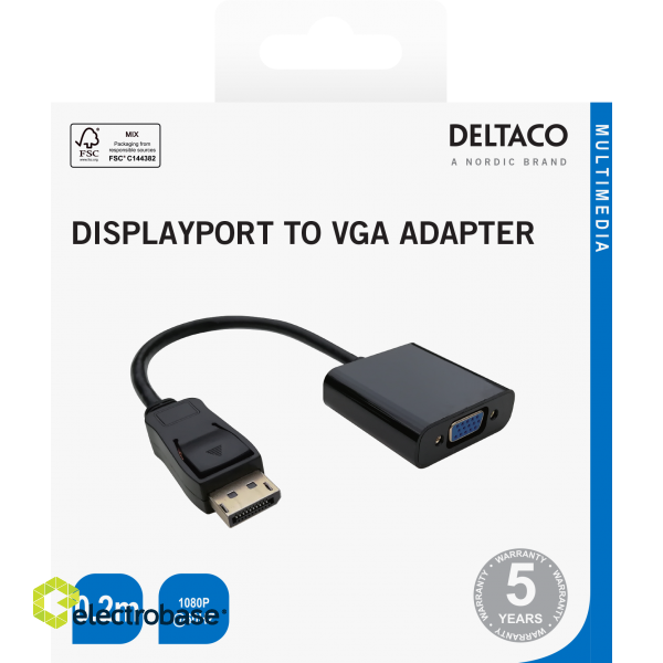 Adapter DELTACO VGA - DisplayPort adapter, 1080p 60Hz, 0.2m, black / DP-VGA7-K / R00110027 image 3
