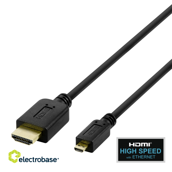 Cable DELTACO HDMI - micro HDMI, 4K UHD in 60Hz, 2m, black / HDMI-1023-K / R00100007 image 1