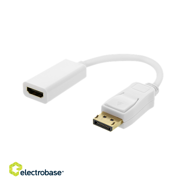 DELTACO DisplayPort male to HDMI female adapter, DisplayPort dual-mode (DP ++), gold-plated, 3840x2160 at 60Hz, 0.2m, white / DP-HDMI44 image 1
