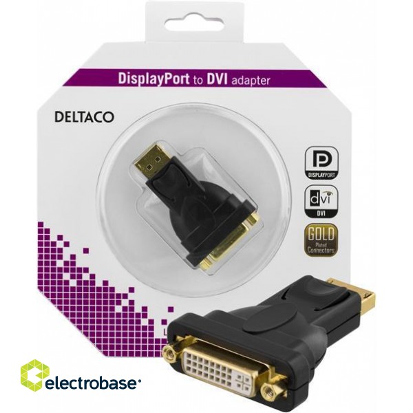 DELTACO DisplayPort to DVI-I Single Link adapter, black, 1080p,DP-DVI22-K image 1