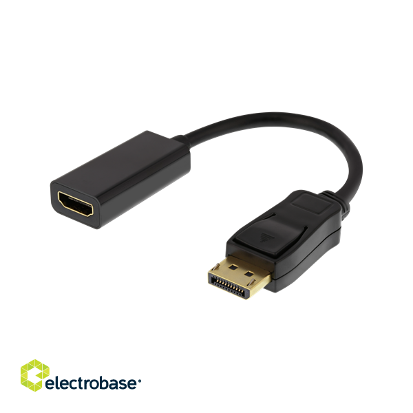 DELTACO DP to HDMI adapter, dual-mode (DP ++), gold-plated, 3840x2160 at 60Hz, 0.2m, black / DP-HDMI43