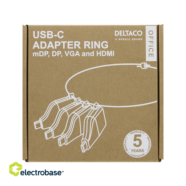DELTACO OFFICE USB-C adapter ring, mDP, DP, VGA, HDMI, black / USBC-AR1 image 9
