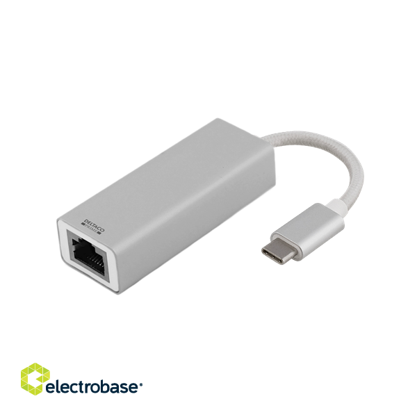 DELTACO PRIME USB-C Network Adapter, Gigabit, 1xRJ45, 1xUSB Type C Male, Aluminum, Silver/ USBC-1077 image 1