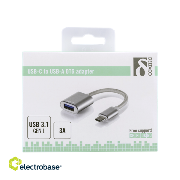 DELTACO USB-C 3.1 Gen 1 to USB-A OTG adapter, 3A, aluminum, silver / USBC-1276 фото 2