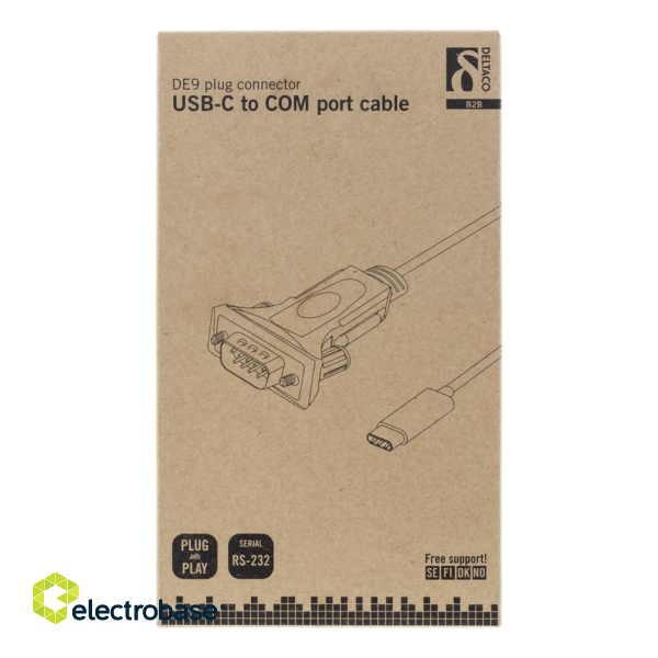 DELTACO USB-C to serial cable, RS-232, 1xDE9 ha, 1xUSB-C ha, incl. parallel adapter, 1.5m, black / USBC-1103 image 2
