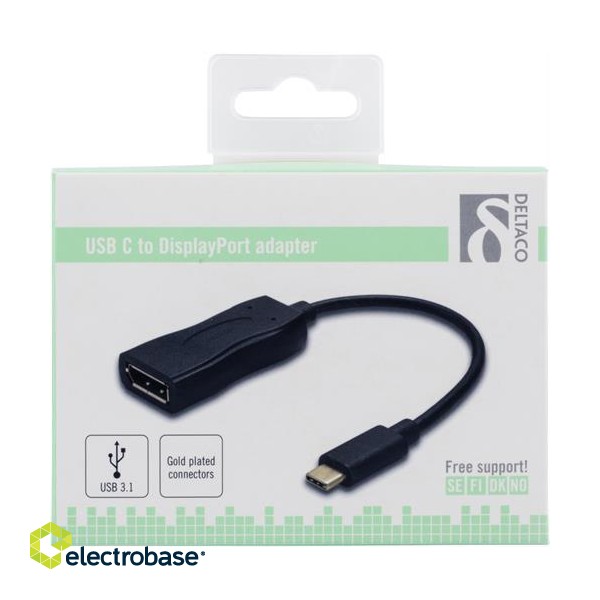 DELTACO USB 3.1 for DisplayPort adapter, USB Type C male - DisplayPort 19 pin female, 4K, gold plated, black / USBC-DP image 1