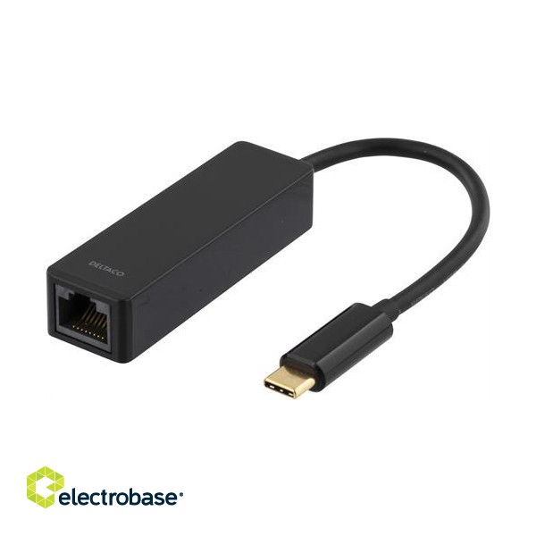 DELTACO USB 3.1 network adapter, Gigabit, 1xRJ45, 1xUSB 3.1 Type C male, black / USBC-GIGA