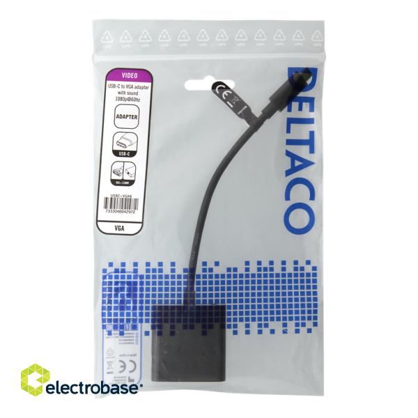 DELTACO USB 3.1 to VGA adapter with audio, USB type C Ha - VGA Ho, 1080p in 60Hz, black / USBC-VGA6        image 2