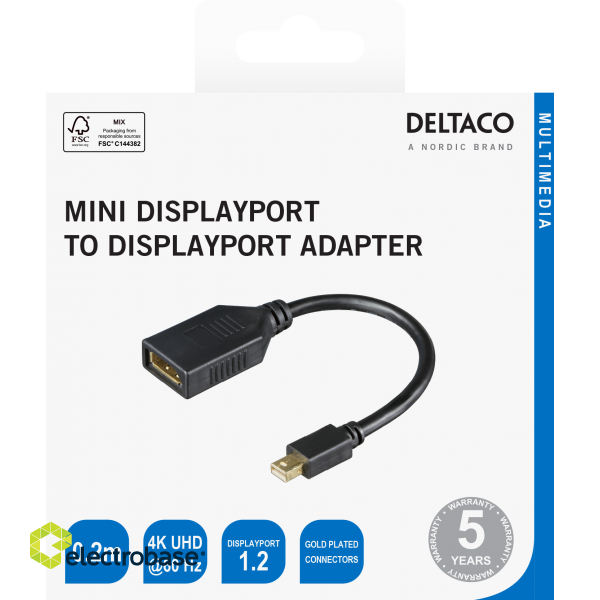 DisplayPort - miniDisplayPort adapter DELTACO 4K UHD 60Hz, 0.2m, black / MDP-DP1-K / 00110028 image 2