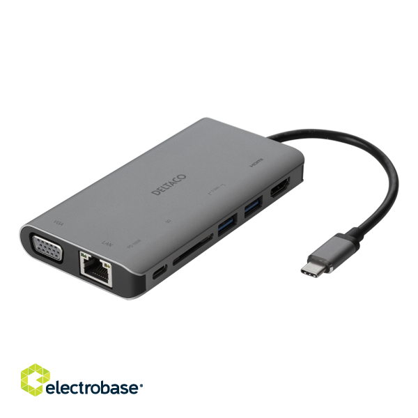 Docking station DELTACO USB-C to HDMI / VGA / USB / RJ45 / SD, USB-C port for charging, 3840x2160, space gray / USBC-HDMI18 image 1
