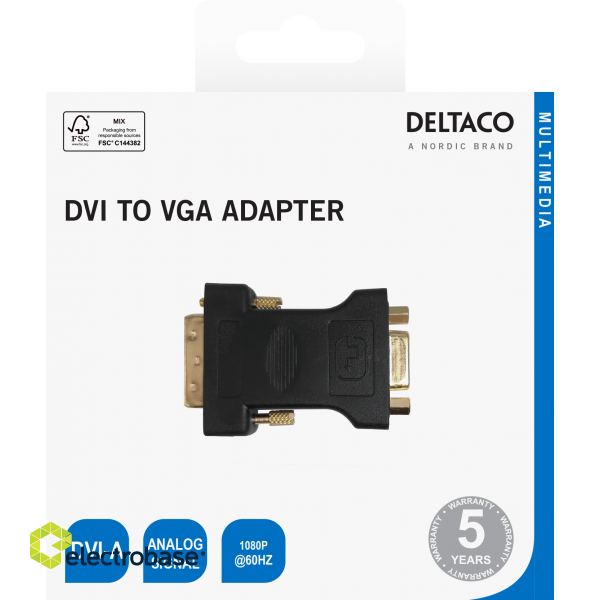 DVI-A - VGA adapter DELTACO 1920x1200 60Hz, black / DVI-4-K / R00120001 image 3