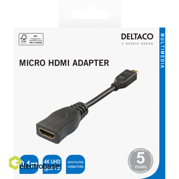 HDMI - micro HDMI adapter DELTACO 4K UHD 30Hz, 0.1m, black / HDMI-24B-K / 00100026 image 2